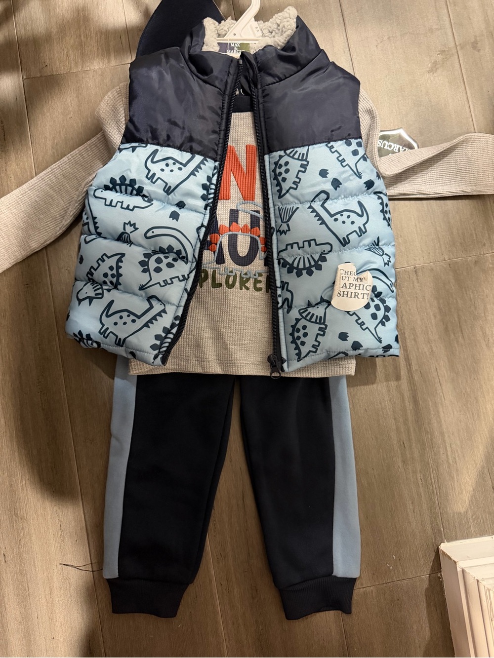 Max & Marcus Blue Dino Puffer Vest Outfit - Kids